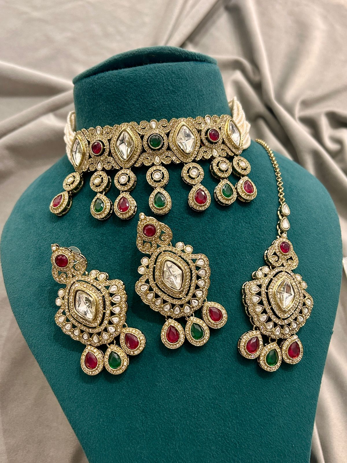 Royal Kundan Choker Set with Red & Green Stones – Bridal Jewellery
